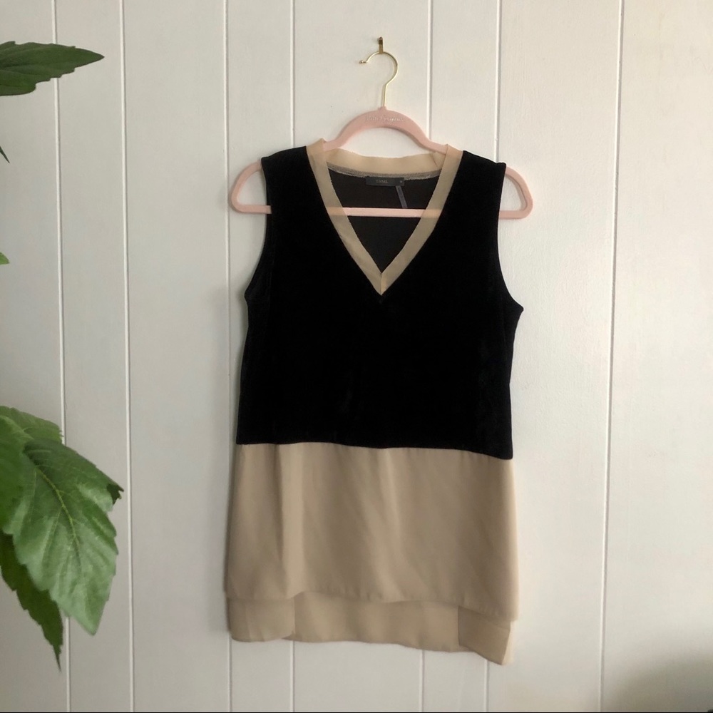 THML Velvet Color Block Sleeveless Blouse